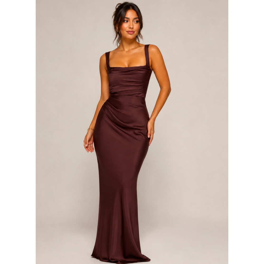 Babyboo Calanthe Plum Brown Lace Up Maxi Dress XS